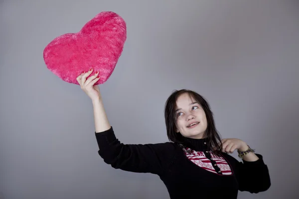 Funny Gril Toy Heart Studio Shot — Stock Photo, Image
