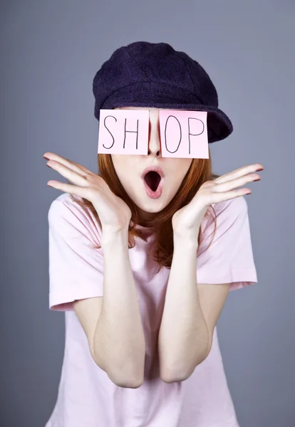 Fashion Girl Shop Word Eyes — Stock Photo, Image