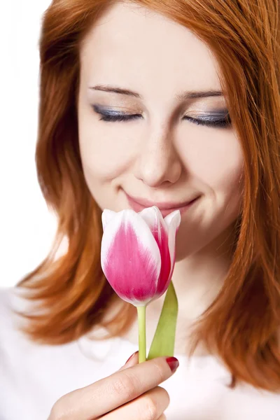Девушка с тюльпаном . — стоковое фото