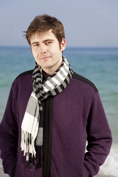 Style men in violet at the beach. — Stock Photo, Image