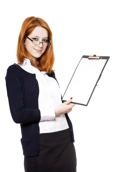 Portret van de zakenvrouw met een map vertegenwoordigen. — Stockfoto