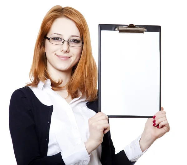 Portret kobiety biznesu z folderu stanowią. — Zdjęcie stockowe