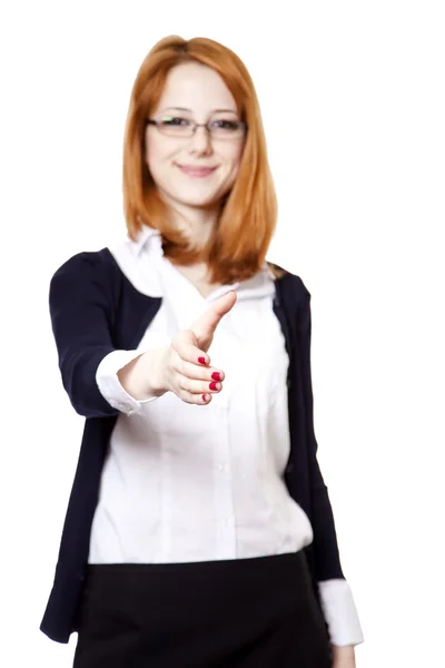 Business woman smiling and hold hand for handshake. — Stock Photo, Image