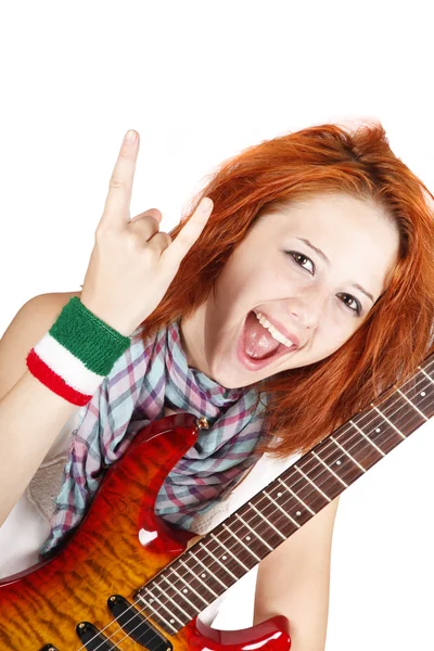 Modern rock gitar ile kız — Stok fotoğraf