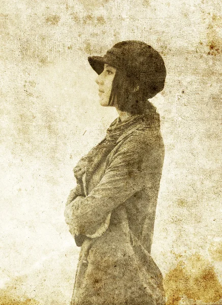 Mode Mädchen mit Mütze. Foto im alten Bildstil. — Stockfoto