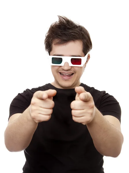 Männer in Stereobrille zeigen Okay-Symbol. — Stockfoto