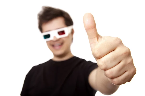 Männer in Stereobrille zeigen Okay-Symbol. — Stockfoto