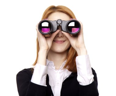 Business women seeking with binocular clipart