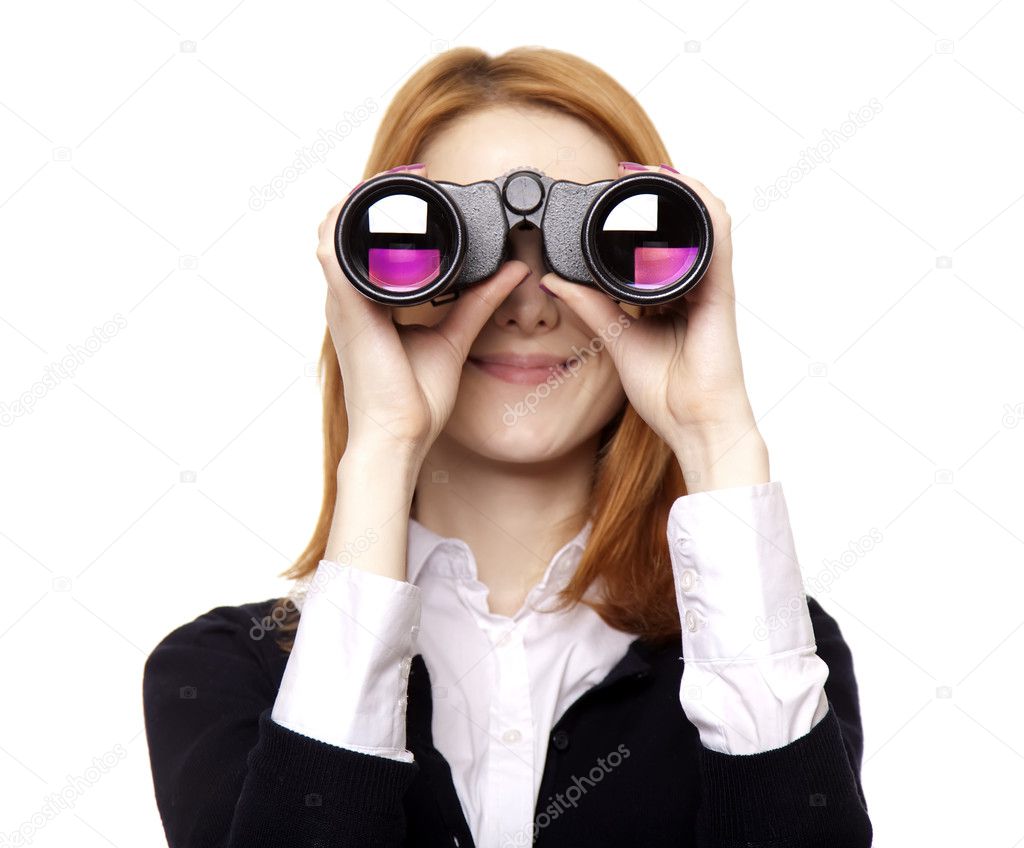Business women seeking with binocular
