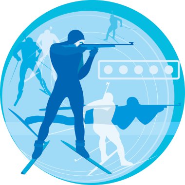 Biathlonists competing for an award. a vector clipart