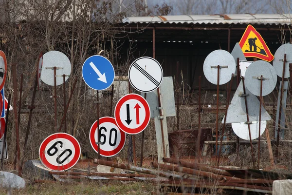 Photo Old Used Traffic Signs — Stock Photo, Image