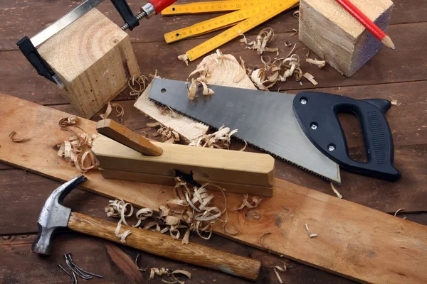 Carpenter Tools Een Werkbank — Stockfoto