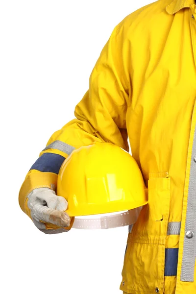 黄色いヘルメットと労働者 — ストック写真