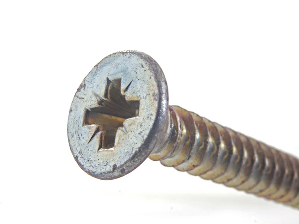 Countersunk chrome wood screw. — Stock Photo, Image