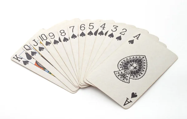 Glücksspiel Mit Karten Vor Weißem Hintergrund — Stockfoto