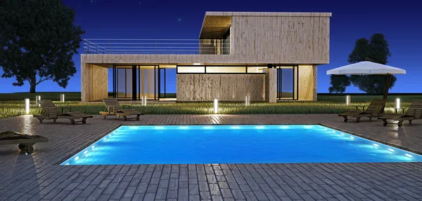 Moderní dům s bazénem — Stock fotografie