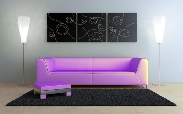 Sofá Moderno Rosa Interior Luminoso Casa — Fotografia de Stock