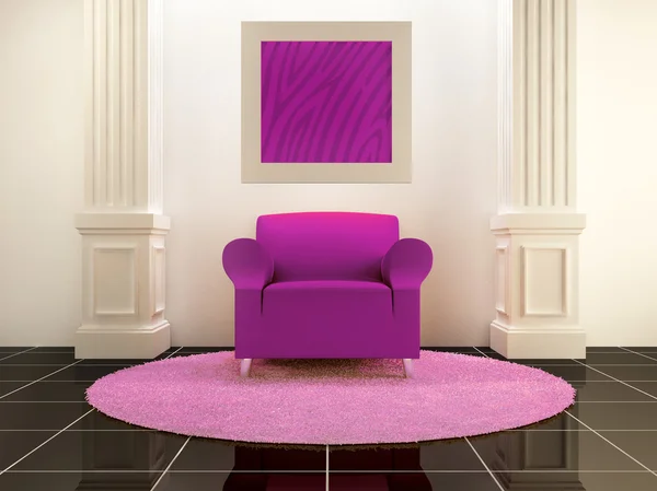 Interiors - Violet seat between the columns — Stock Photo, Image