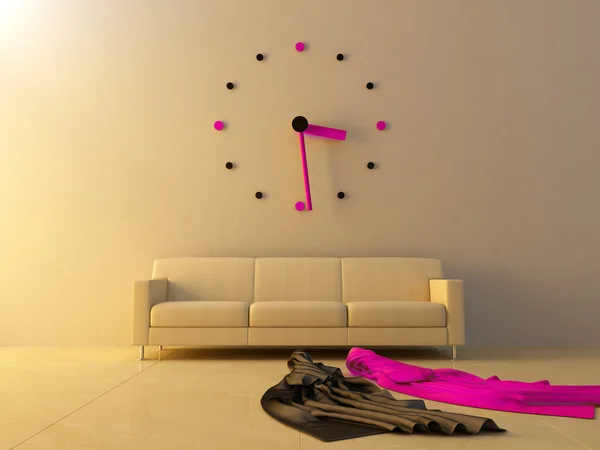 Big clock on sofa — Stock Photo, Image