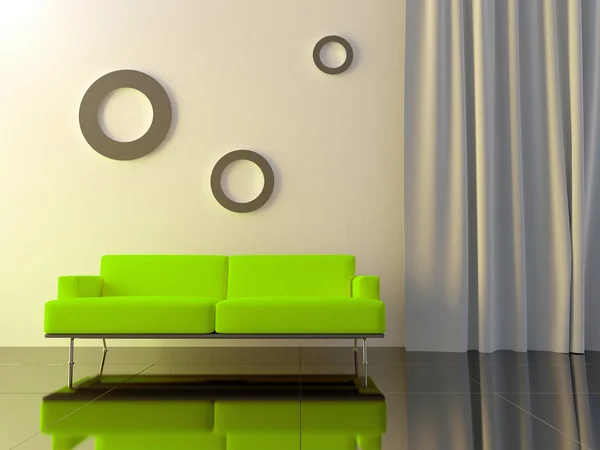 Innenraum - grüne Couch — Stockfoto
