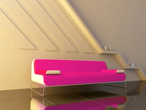 Růžový Moderní Pohovka Minimální Styl Interiéru — Stock fotografie