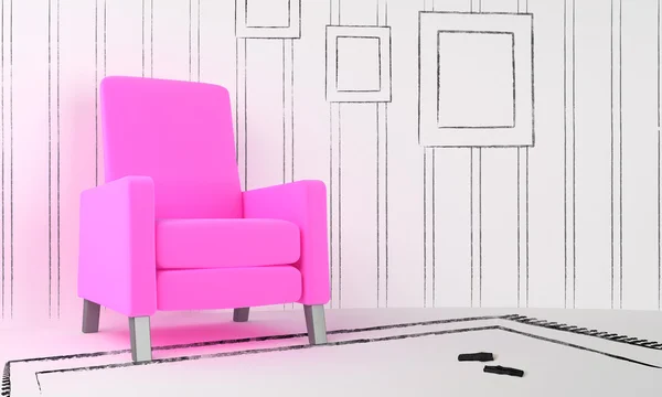 Projekt interiéru - růžové sedadlo — Stock fotografie