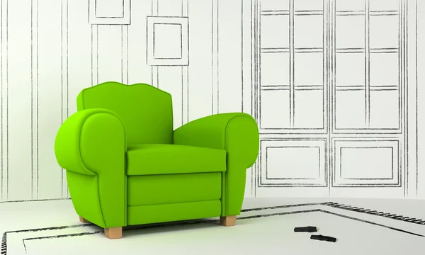 Interieur project - groene stoel — Stockfoto