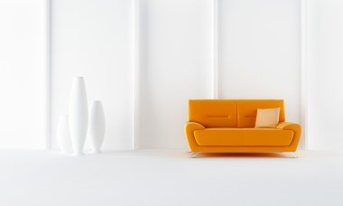 Orange modern sofa in white luminous room clipart