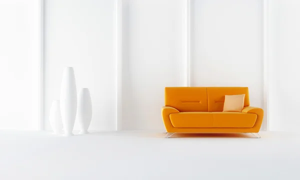 Divano Moderno Arancione Camera Bianca Luminosa — Foto Stock