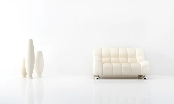 Σύγχρονος Καναπές Λευκό Στο Λευκό Φωτεινό Εσωτερικό — Φωτογραφία Αρχείου