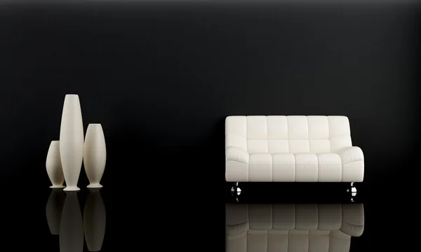 Karanlık Odada Modern Tarzda Beyaz Kanepe — Stok fotoğraf