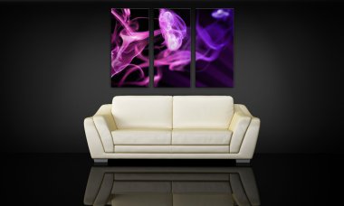 White leather couch under three decorative canvas panel clipart