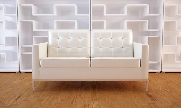 Witte sofa en boekenkast — Stockfoto