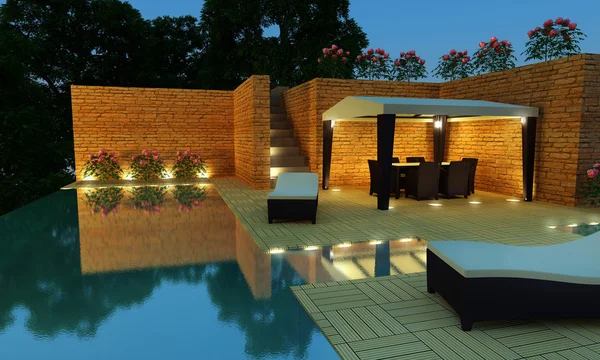 Luxury Villa garden - Night time — Stock Photo, Image
