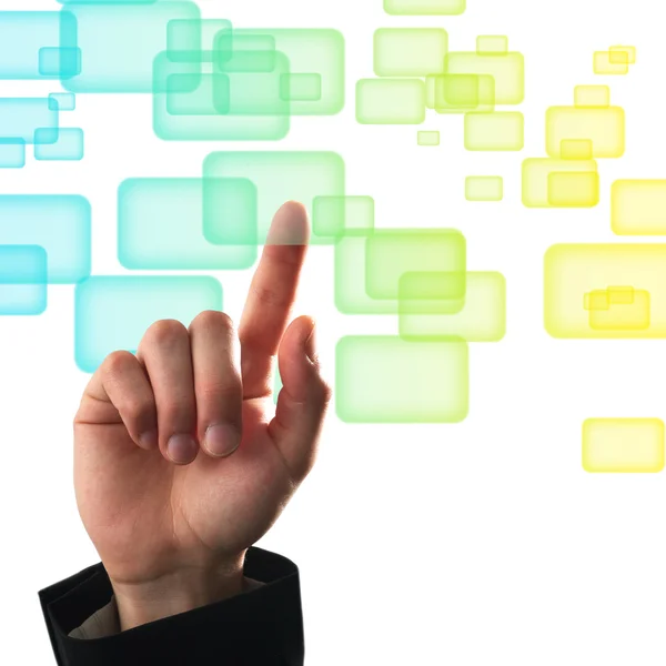 Finger premendo un pulsante virtuale su un touch screen — Foto Stock