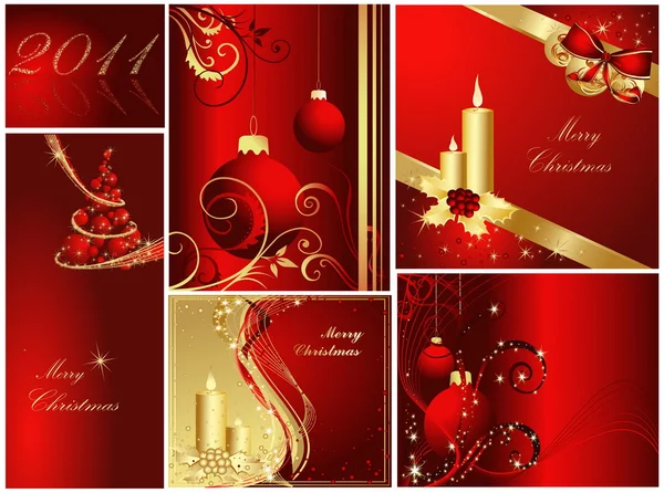 メリー クリスマスと新年あけましておめでとうございますコレクション — ストックベクタ