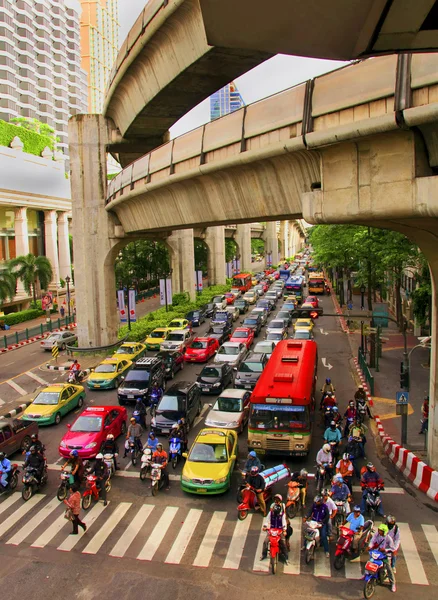 Thaïlande Bangkok Street Scène Avec Congestion Circulation Lourde — Photo