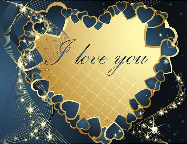 Valentine Greeting Card Gold Blue — Stock Vector