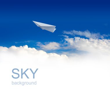 Paper planes in blue sky clipart