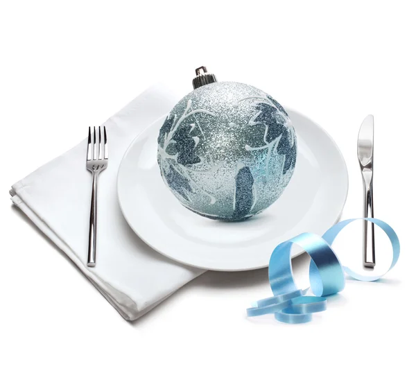 Christmas ball on plate — Stock Photo, Image