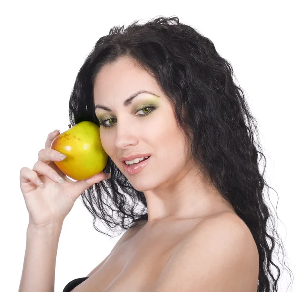 Vacker kvinna med äpple — Stockfoto
