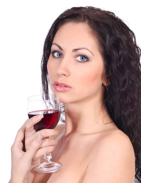 stock image Beautiful woman with glass of red wine