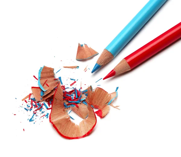 Renkli kalemler ve kalemtıraş tıraş — Stok fotoğraf