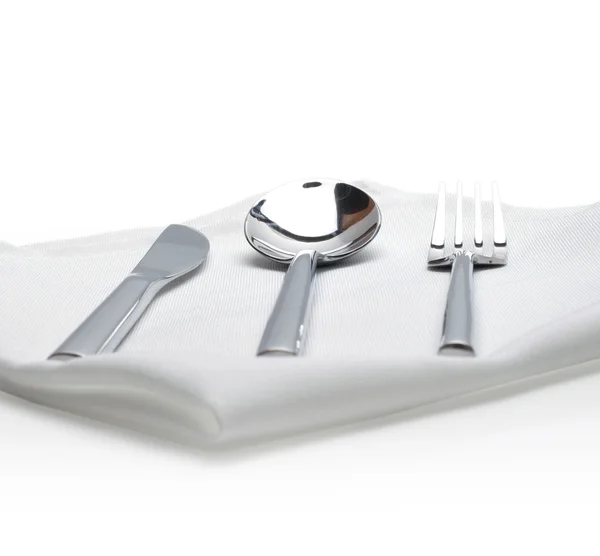 Sked, kniv och forkchrome, matlagning, mat, gaffel, isolerad, kök, kniv, — Stockfoto
