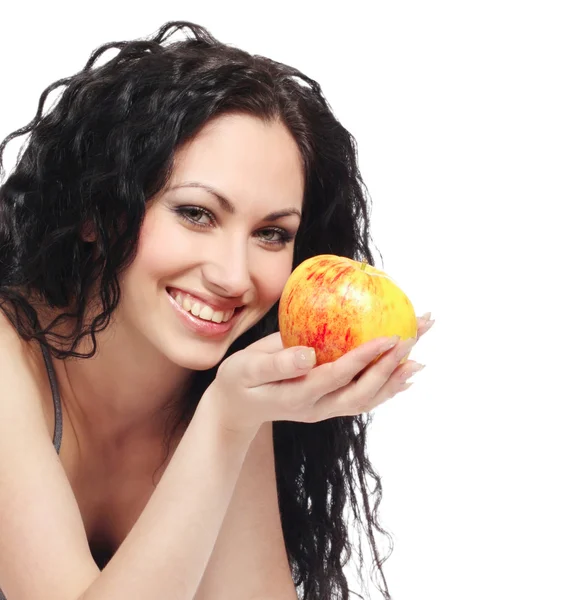 Piękna kobieta z jabłkiem — Zdjęcie stockowe