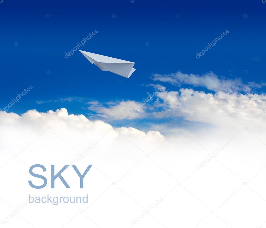 Paper planes in blue sky