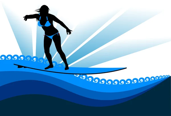 Surfing woman — Stock Vector