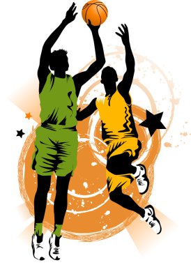 Player in basketball at the background of basketball rings); clipart