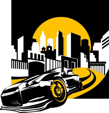 Black sports car ready to start racing on the track clipart