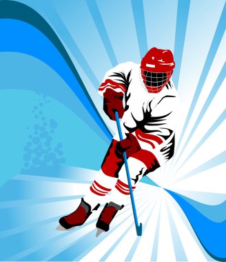 Hockey player makes a strong shot on goal rival; clipart